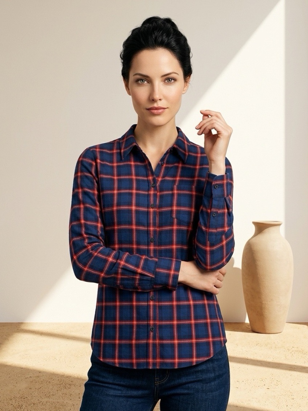 Equipment Femme Plaid Silk Shirt, Size S/P